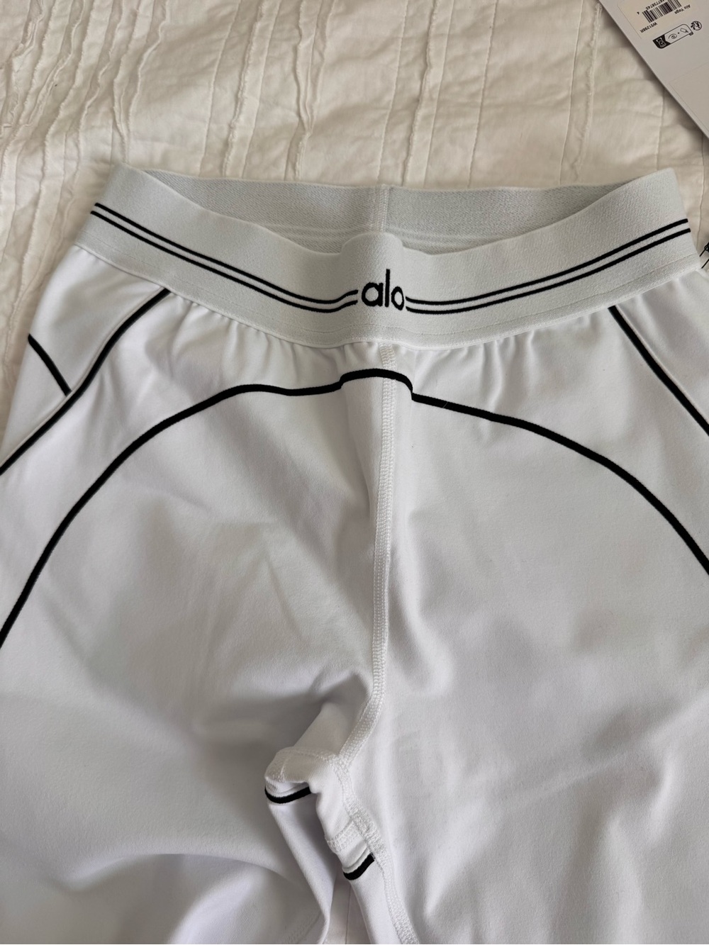 ALO Yoga White Leggings with Black Piping